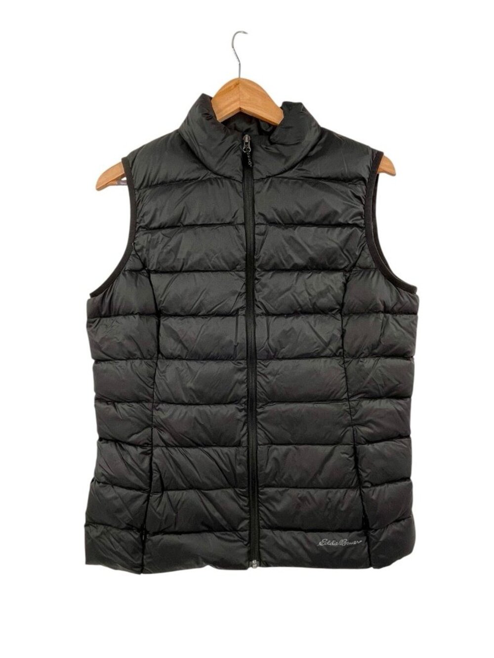 EDDIE BAUER Women's Black Quilted Puffer Down Full Zip Vest Large